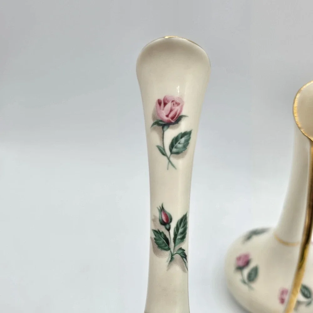 2 Vintage Kaolena California Porcelain Pitcher Bud Vase Hand Decorated 6.25